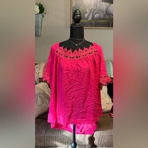 SHEIN Frenchy Lace Patchwork Square Collar Shirt